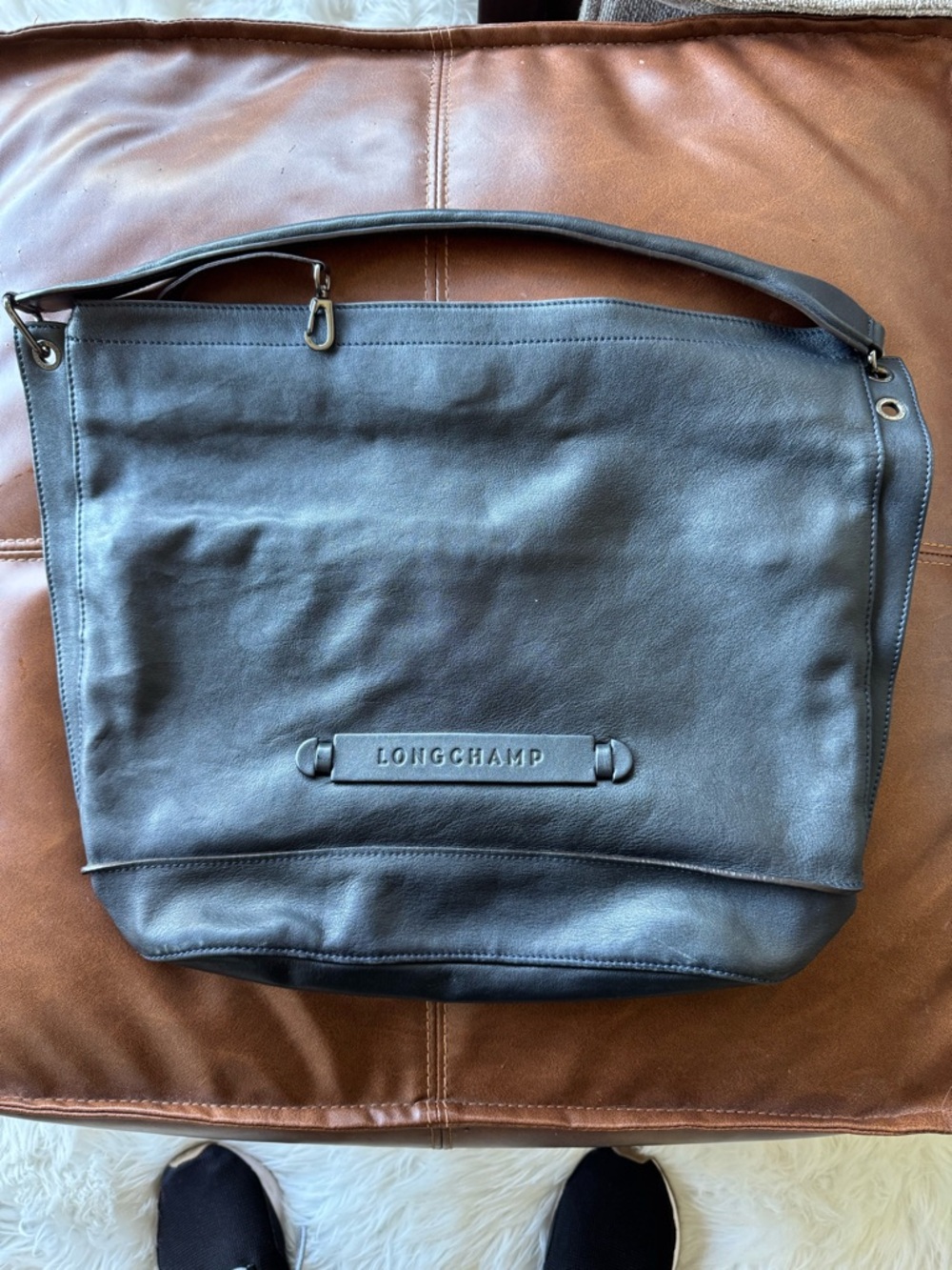 Longchamp Black Leather Shoulder Bag